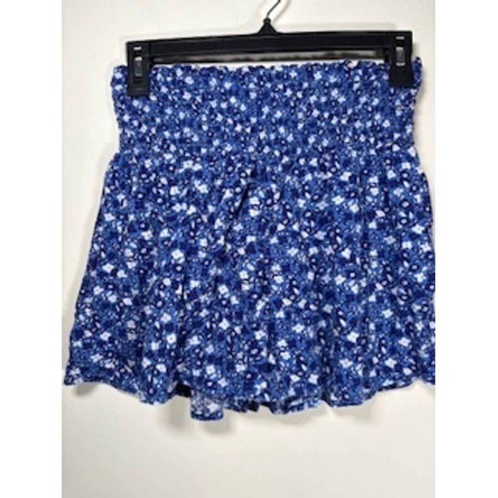 Aerie Smocked Floral Shorts S Blue White Ditsy Print Boho Summer Skort Cottage